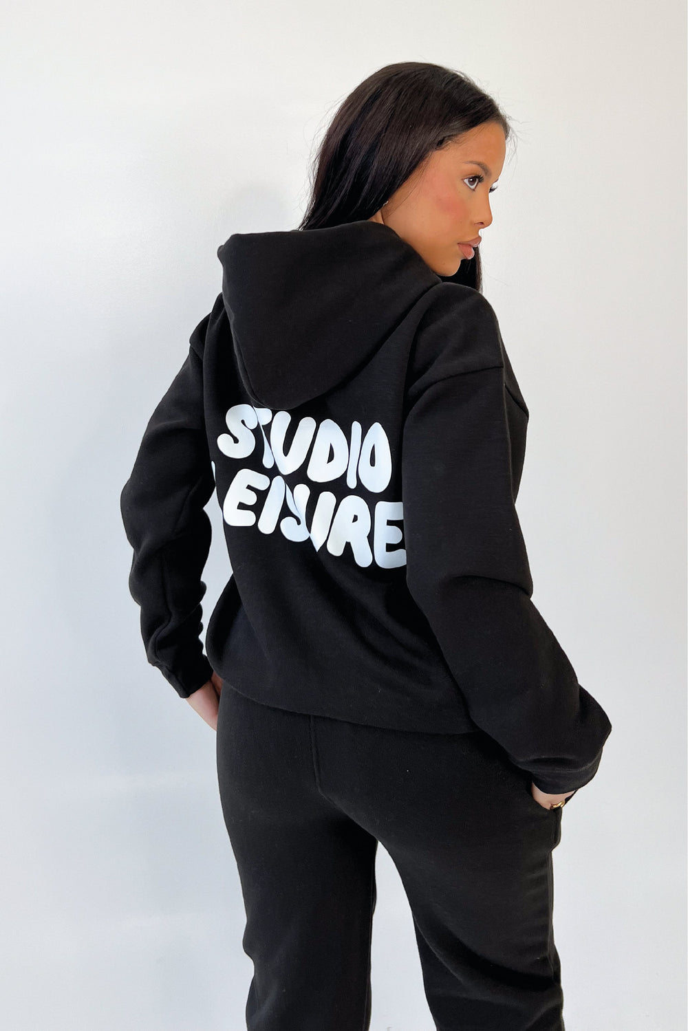 Studio Leisure bubble black printed premium relaxed hoodie