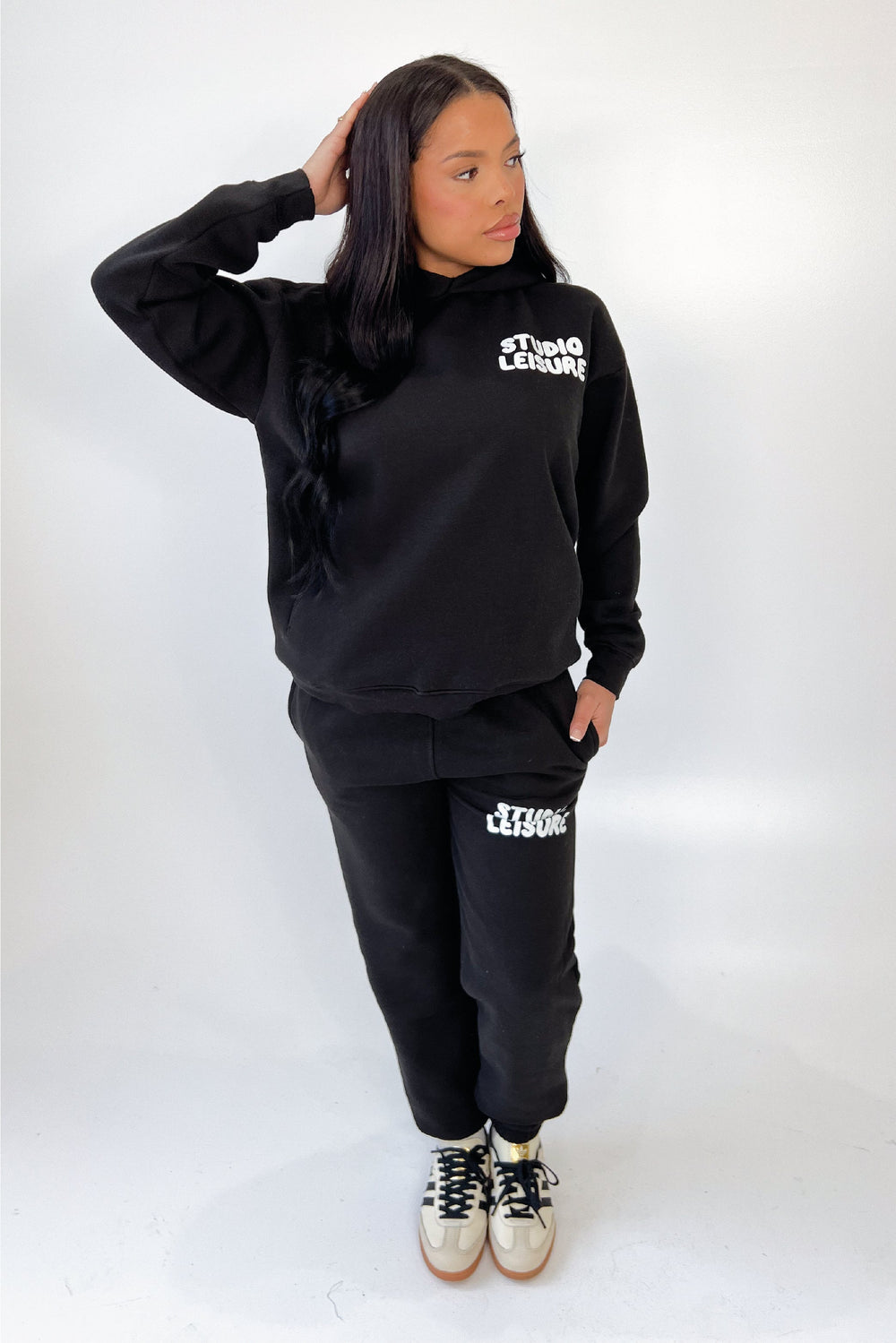 Studio Leisure bubble black printed premium relaxed hoodie