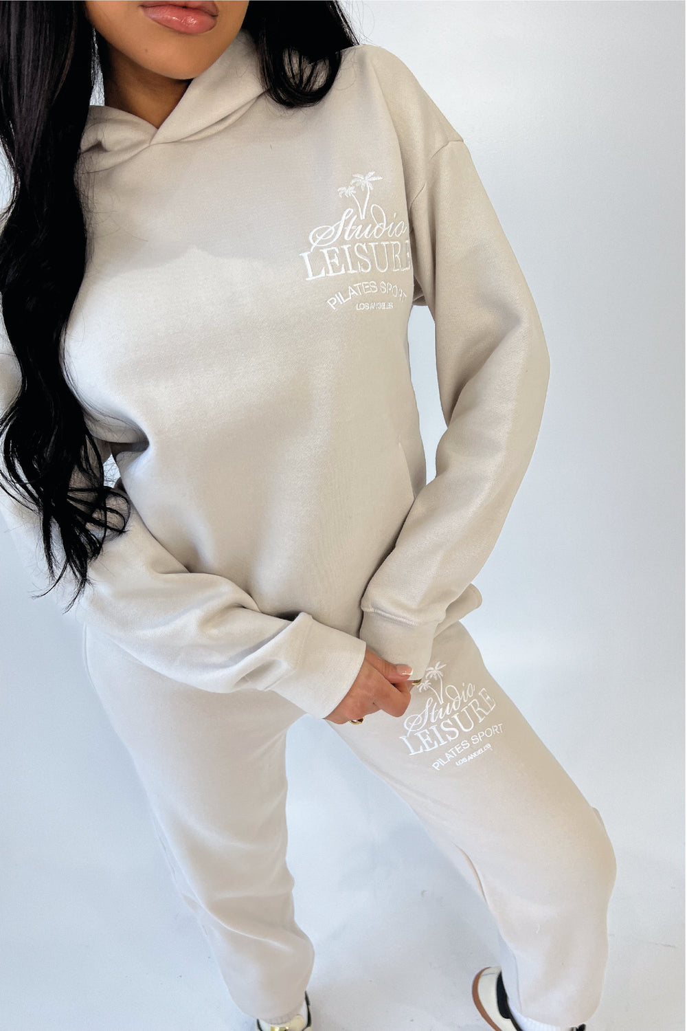 Studio Leisure palm tree bone embroidered premium relaxed hoodie