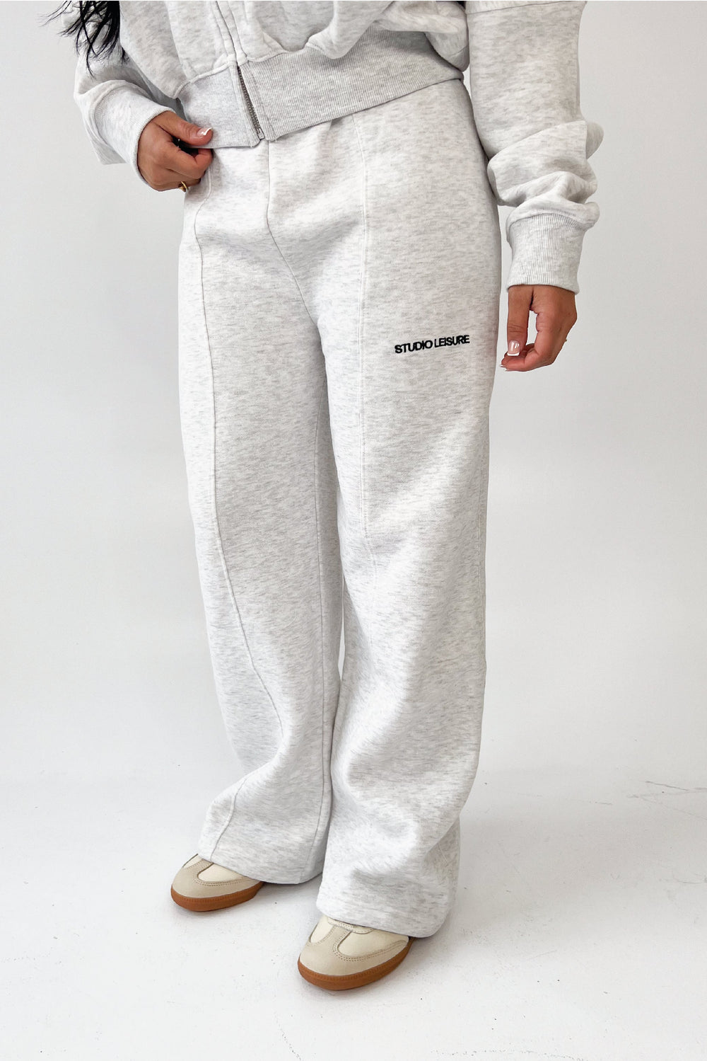 Studio Leisure essential marl grey embroidered straight leg jogger