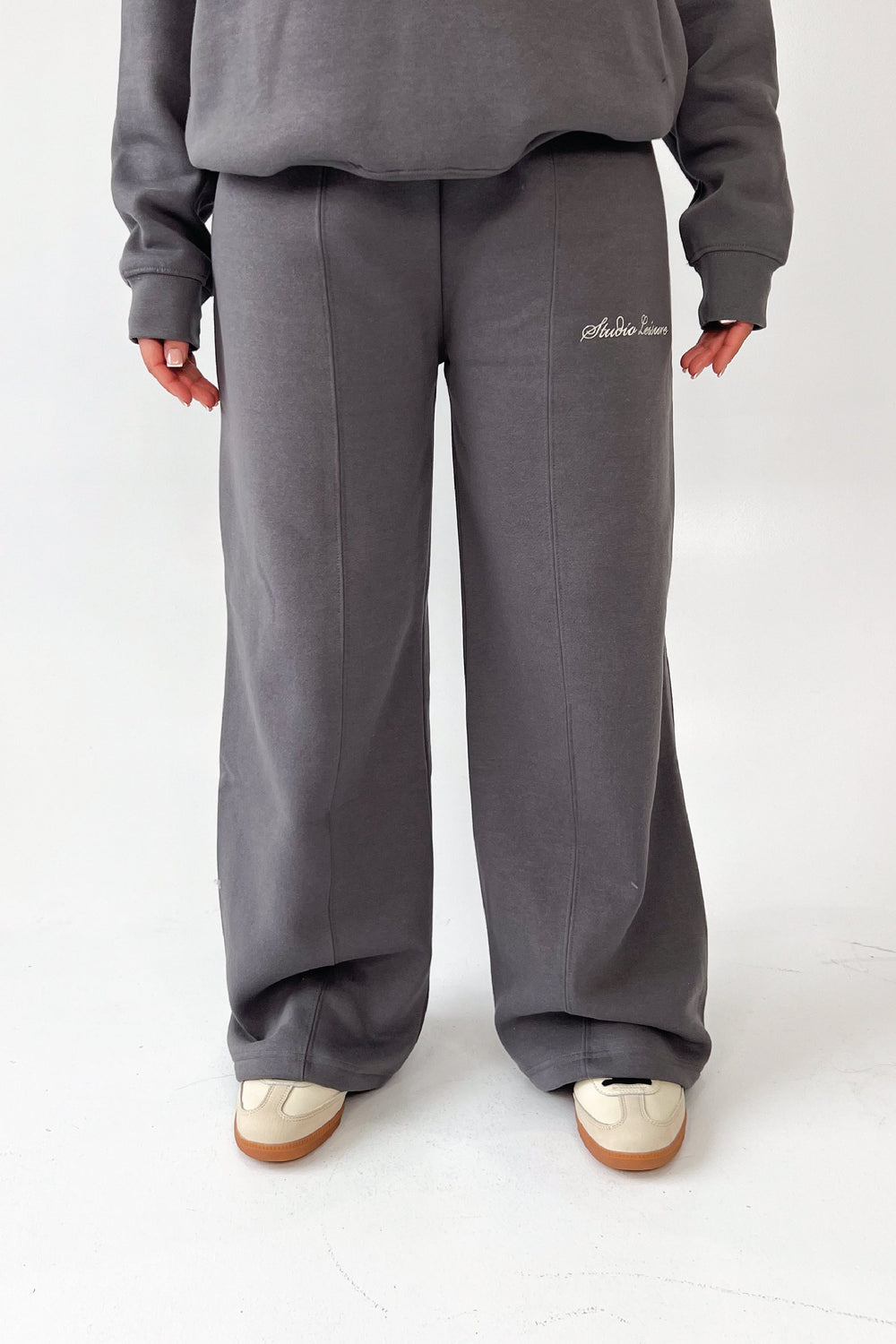 Studio Leisure cursive steel grey embroidered straight leg jogger