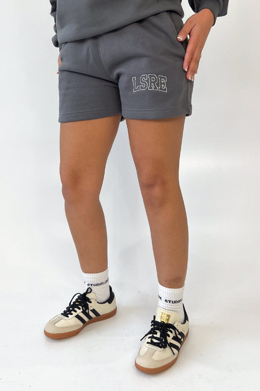 Studio LSRE varsity steel grey embroidered shorts