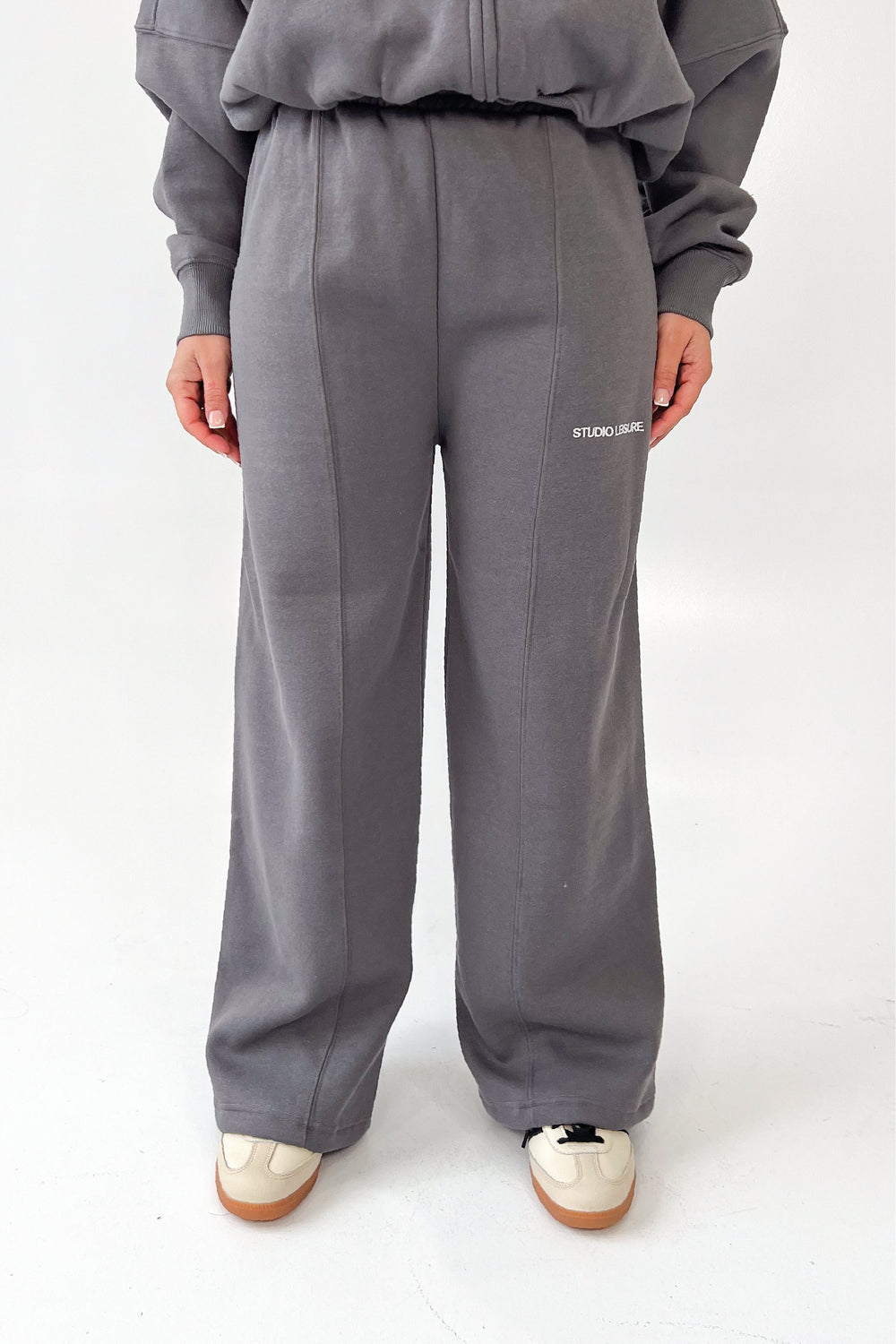 Studio Leisure essential steel grey embroidered straight leg jogger