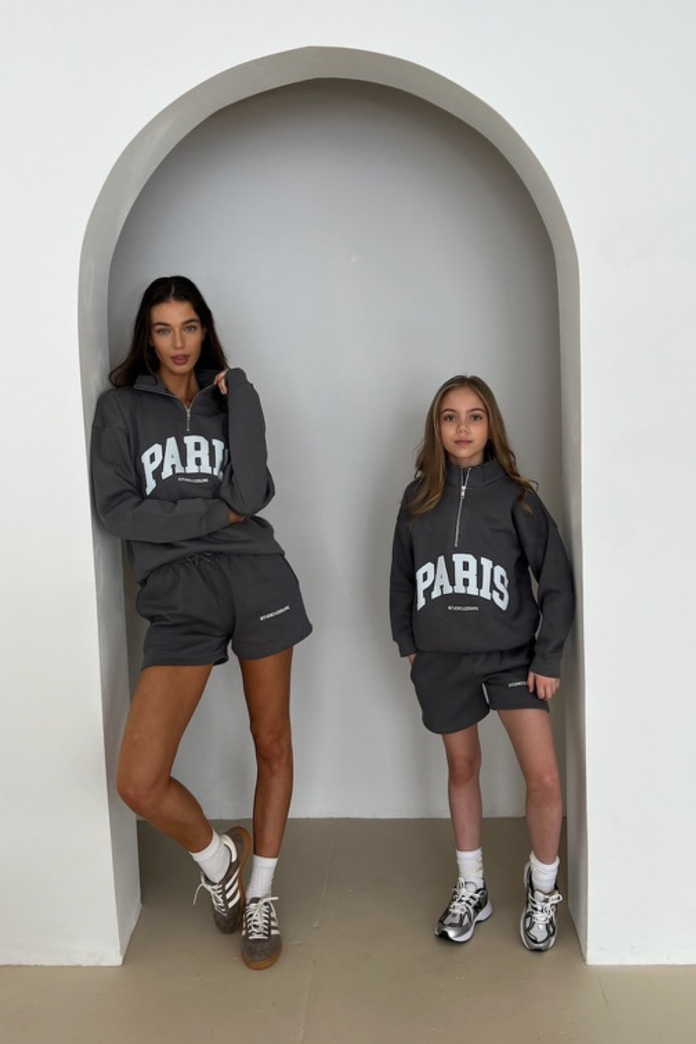 Studio leisure Paris steel grey embroidered premium 3/4 zip sweater