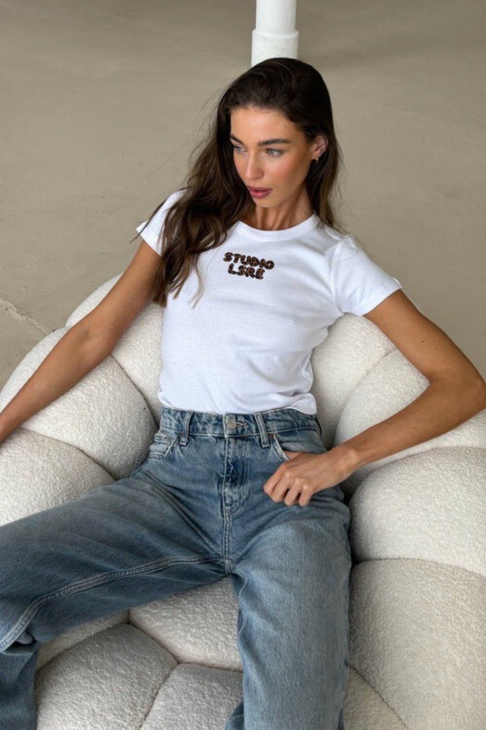 Studio lsre leopard print white baby tee