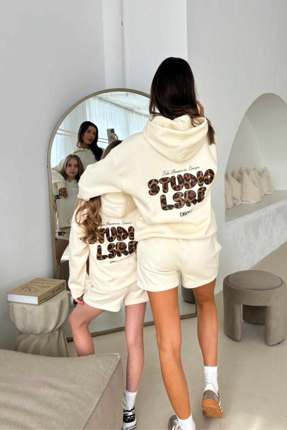 Mini studio leisure leopard ecru bubble printed hoodie