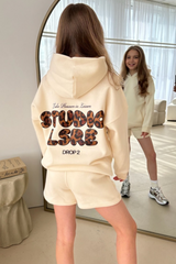 Mini studio leisure leopard ecru bubble printed hoodie