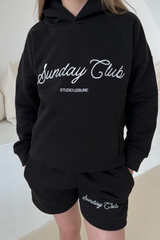 Mini Sunday club black embroidered hoodie