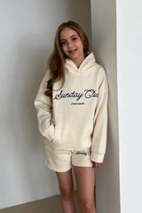 Mini Sunday club ecru embroidered hoodie
