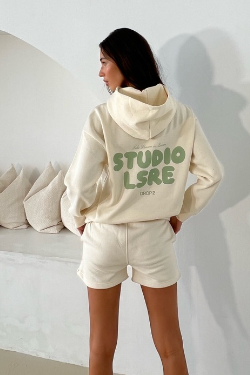 Studio LSRE bubble ecru printed premium relaxed hoodie