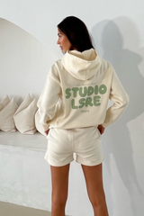 Studio LSRE bubble ecru printed premium relaxed hoodie