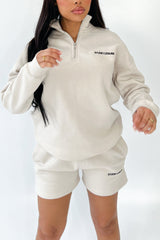 Studio Leisure essential bone embroidered premium 3/4 zip sweater