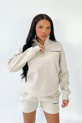 Studio Leisure essential bone embroidered premium 3/4 zip sweater