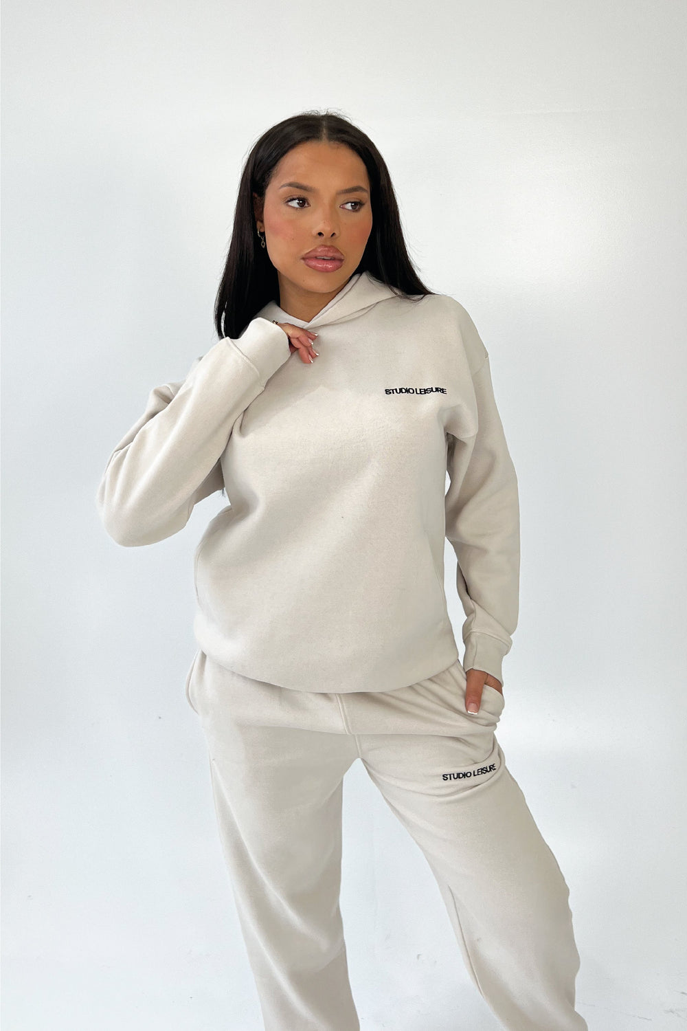 Studio Leisure essential bone embroidered  relaxed hoodie