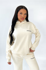 Studio Leisure essential ecru embroidered  relaxed hoodie