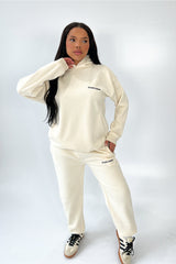 Studio Leisure essential ecru embroidered  relaxed hoodie