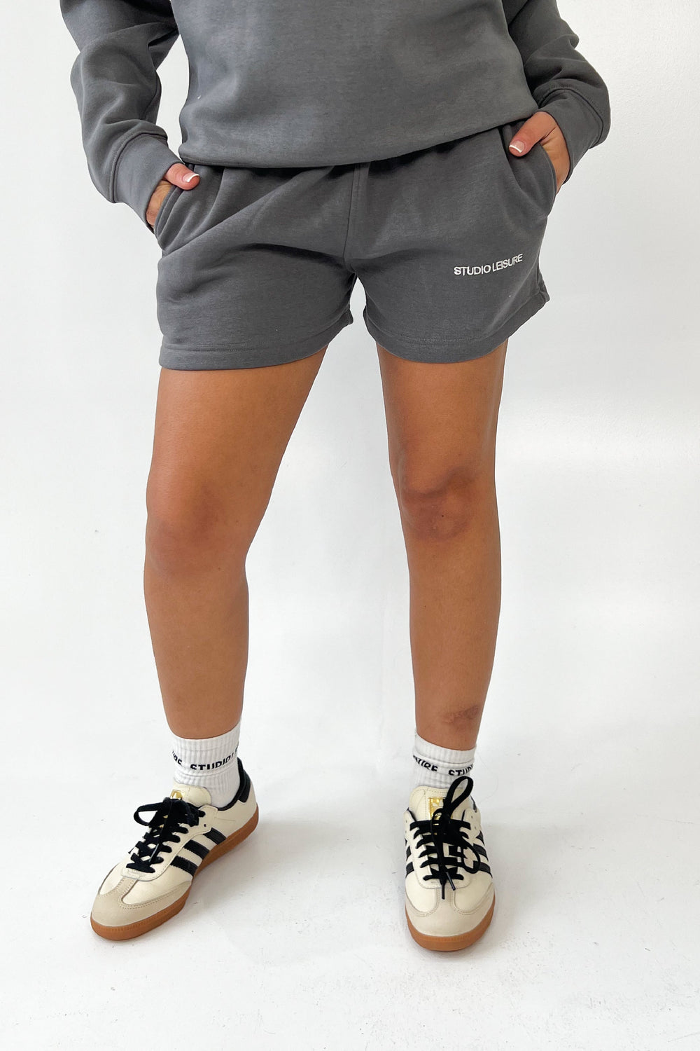 Studio Leisure essential steel grey embroidered shorts