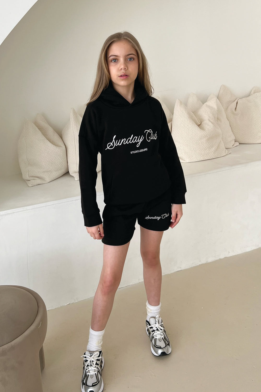 Mini Sunday club black embroidered hoodie