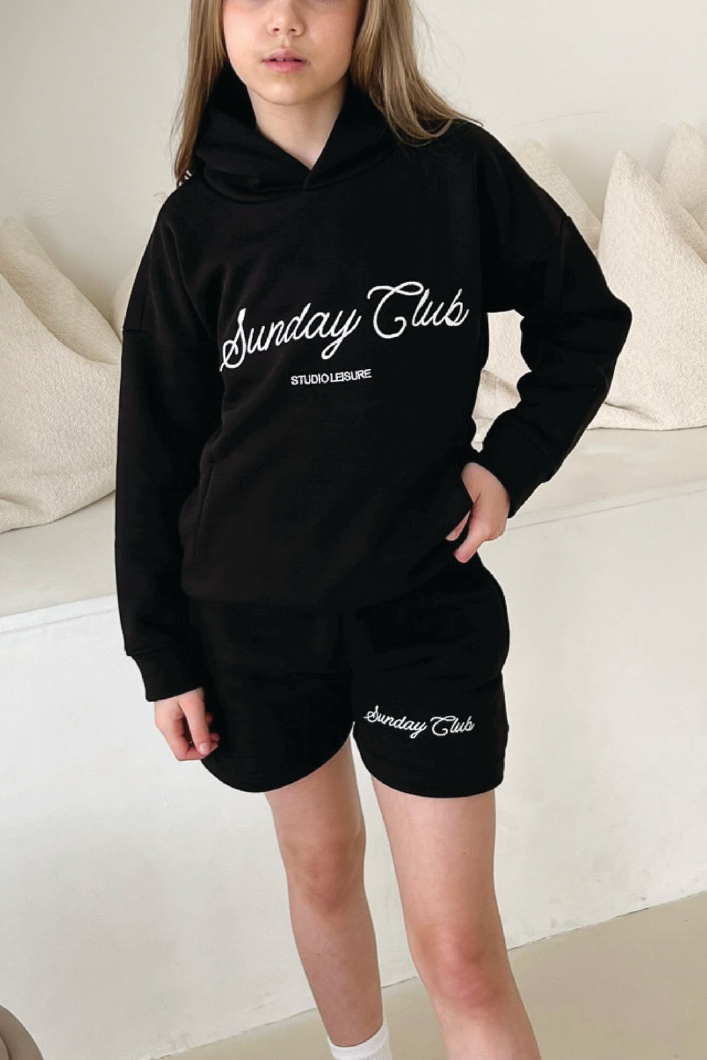 Mini Sunday club black embroidered hoodie
