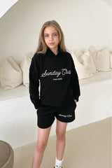 Mini Sunday club black embroidered hoodie