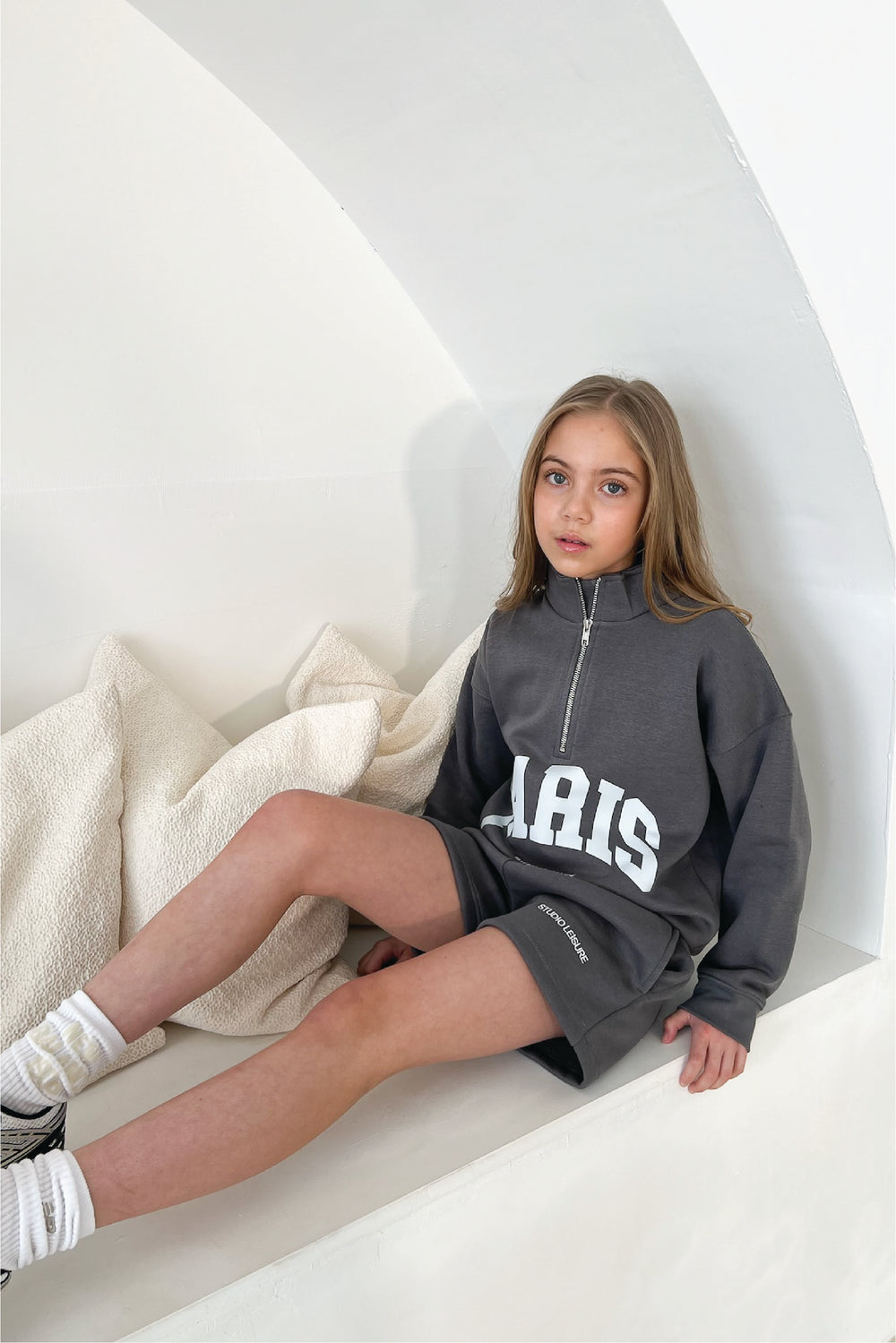 Mini Paris steel grey printed 3/4 zip sweater