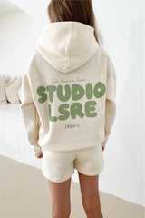 Mini studio leisure ecru and sage bubble printed hoodie