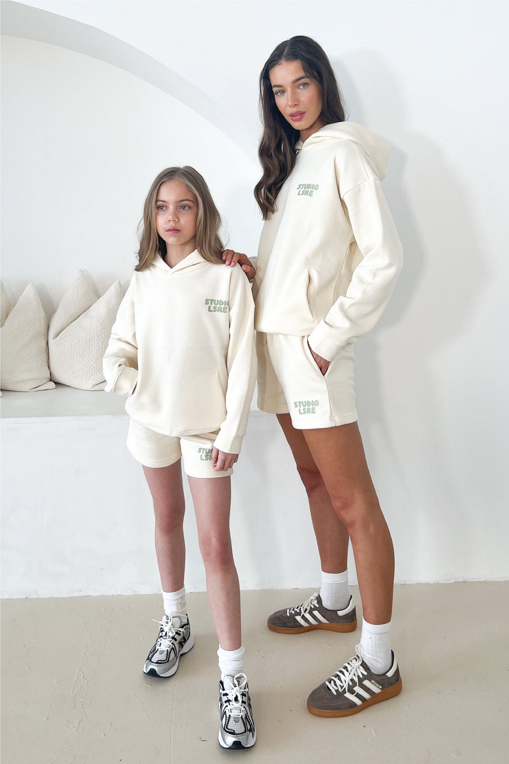 Mini studio leisure ecru and sage bubble printed hoodie