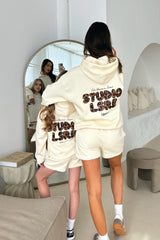 Studio Leisure leopard ecru printed premium relaxed hoodie