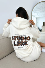 Studio Leisure leopard ecru printed premium relaxed hoodie