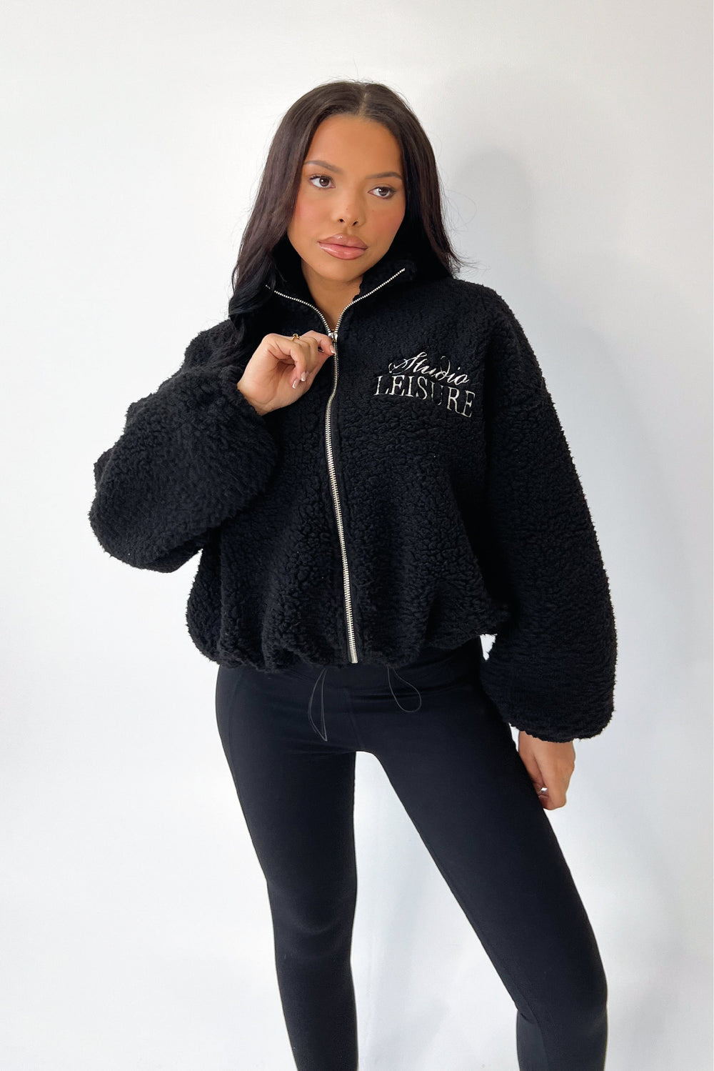 Studio Leisure black embroidered zip fleece jacket