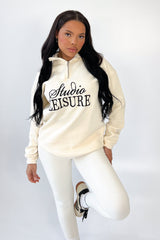 Studio Leisure ecru embroidered premium 3/4 zip sweater