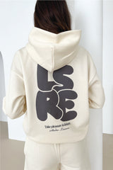 LSRE bubble ecru printed premium relaxed hoodie