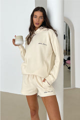 LSRE bubble ecru printed premium relaxed hoodie