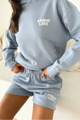 Studio LSRE bubble baby blue printed premium relaxed hoodie
