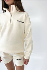 Mini studio leisure essential ecru embroidered 3/4 zip sweater
