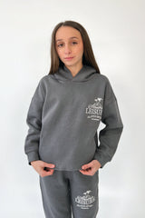 Mini studio leisure steel grey palm tree embroidered hoodie