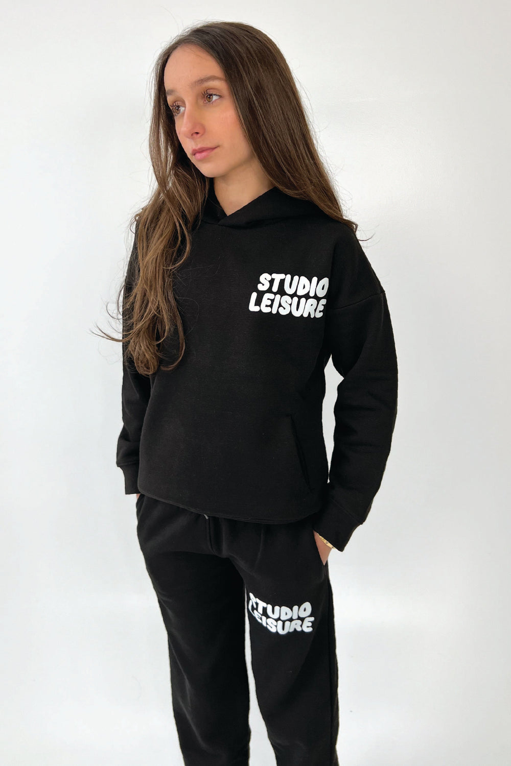 Mini studio leisure black bubble printed hoodie