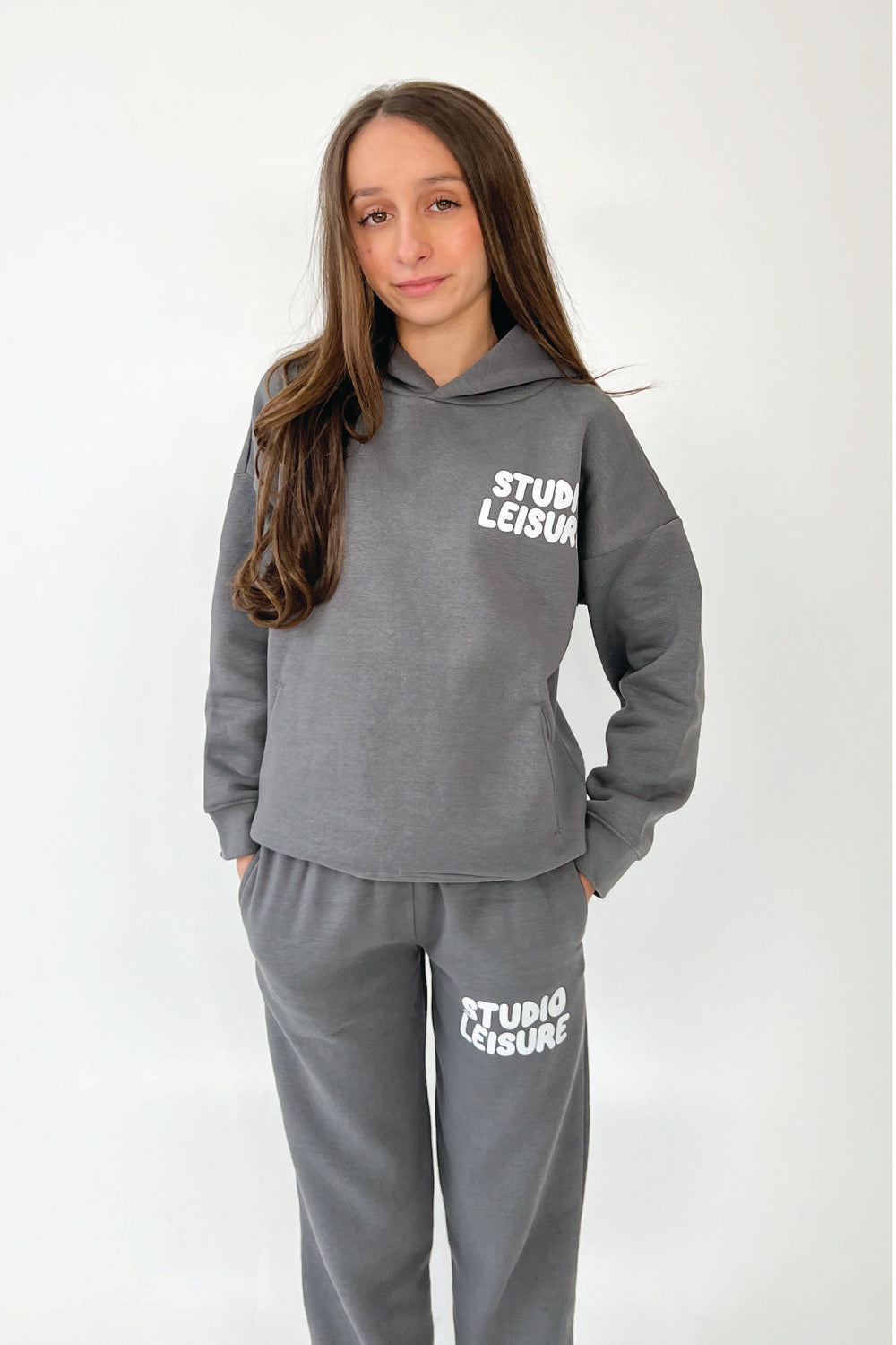 Mini studio leisure steel grey bubble printed hoodie