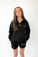 Mini studio leisure essential black embroidered 3/4 zip sweater