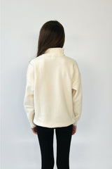 Mini studio leisure ecru cursive embroidered 3/4 zip sweater