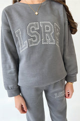 Mini studio LSRE steel grey varsity embroidered sweater