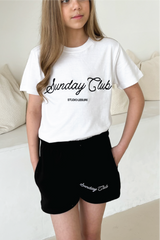 Mini Sunday club white embroidered t-shirt